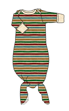Load image into Gallery viewer, 90s Holiday Stripe Newborn Knotted Gown