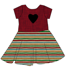 Load image into Gallery viewer, 90s Holiday Stripe Molly Heart Back Twirly Dress