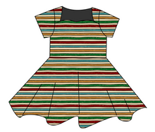 Load image into Gallery viewer, 90s Holiday Stripe Sweetheart Twirly Dress