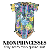 Load image into Gallery viewer, All Prints Swim Preorder Frilly One Piece Rashguard Suit