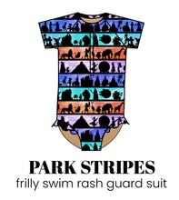 Load image into Gallery viewer, All Prints Swim Preorder Frilly One Piece Rashguard Suit