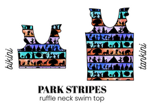 Load image into Gallery viewer, All Prints Swim Preorder Ruffle Neck Swim Top