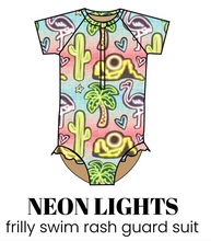 Load image into Gallery viewer, All Prints Swim Preorder Frilly One Piece Rashguard Suit