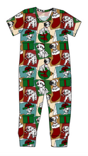 Load image into Gallery viewer, Spotted Holiday Pups Ladies T-Shirt Romper