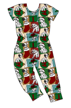 Load image into Gallery viewer, Spotted Holiday Pups Ladies Pants Length Ivy Romper
