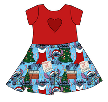 Load image into Gallery viewer, Christmas Chaos Molly Heart Back Twirly Dress