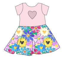 Load image into Gallery viewer, Mickey Flowers Molly Heart Back Twirly Dress