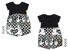 Load image into Gallery viewer, Mickey Love Signs Low Back Romper and Bubble Romper
