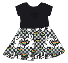 Load image into Gallery viewer, Mickey Love Signs Molly Heart Back Twirly Dress