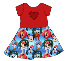 Load image into Gallery viewer, Mouse Friends Holiday Molly Heart Back Twirly Dress