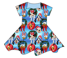 Load image into Gallery viewer, Mouse Friends Holiday Sweetheart Twirly Dress